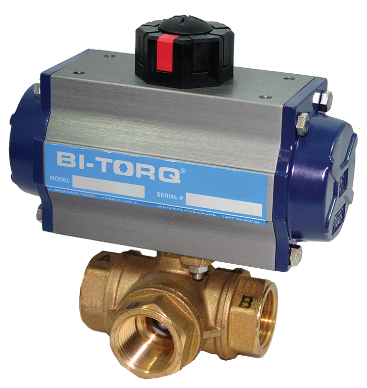 IP-3W (3-Way Brass) Pneumatic Actuator Ball Valves